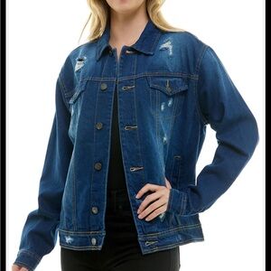 NWT Blue Age Distressed Longer Length Denim Jean Jacket, size XL